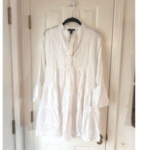 AQUA Swim White Eyelet Tiered Mini Dress Cover Up Bloomingdales Exclusive Medium